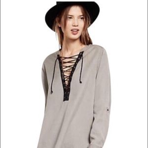 Express Maroon laced up twill blouse